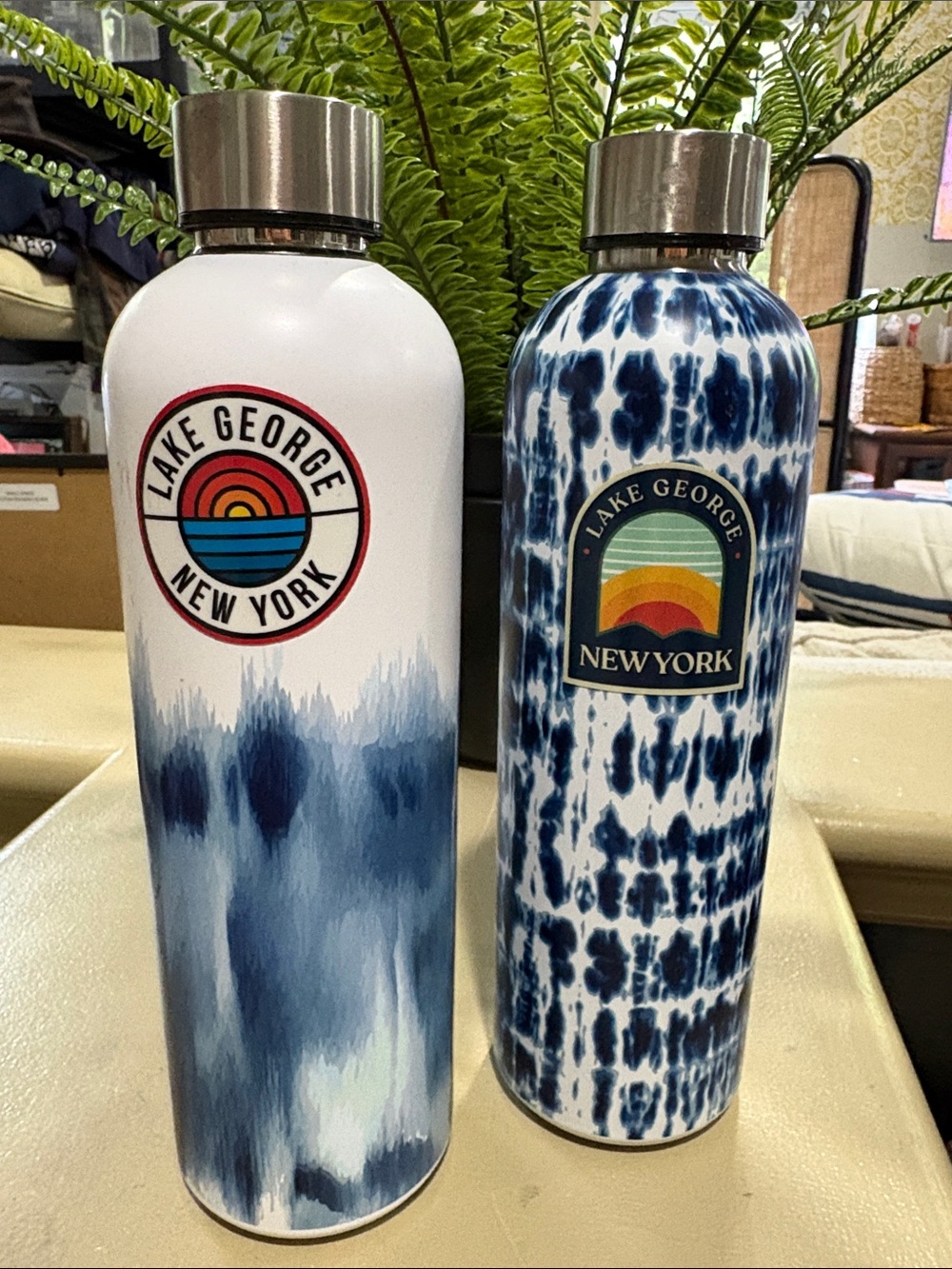 LAKE GEORGE Blue Tie-Dye Stainless Water Bottles (2)